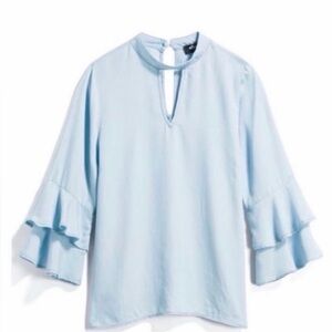 Alice Blue Ruffle Sleeve Chambray Top Size Small | Casual Boho Denim Look